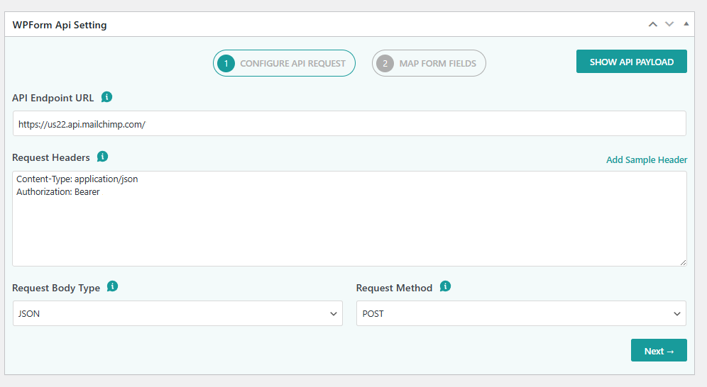 WP Form API Setting