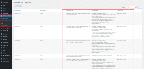 WP Form Log Data