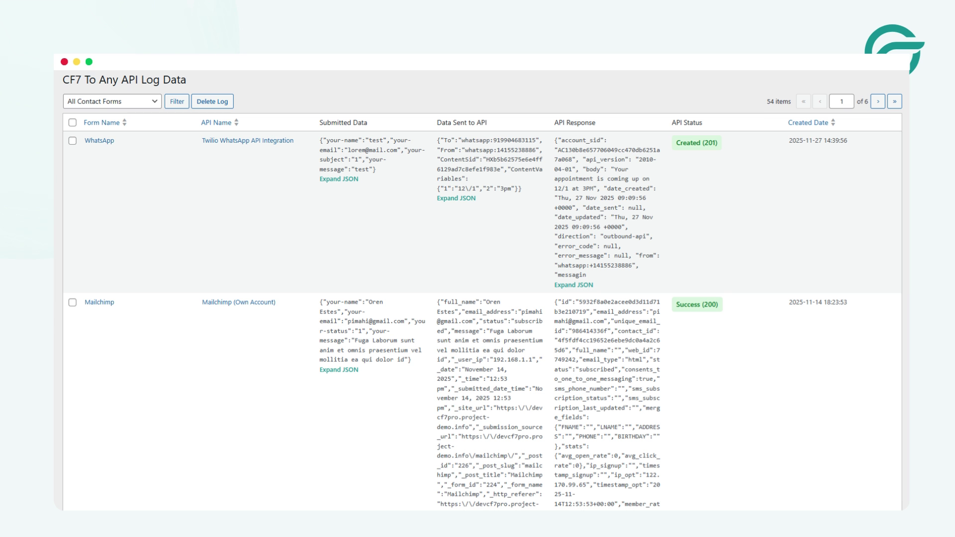 Verify in API Logs
