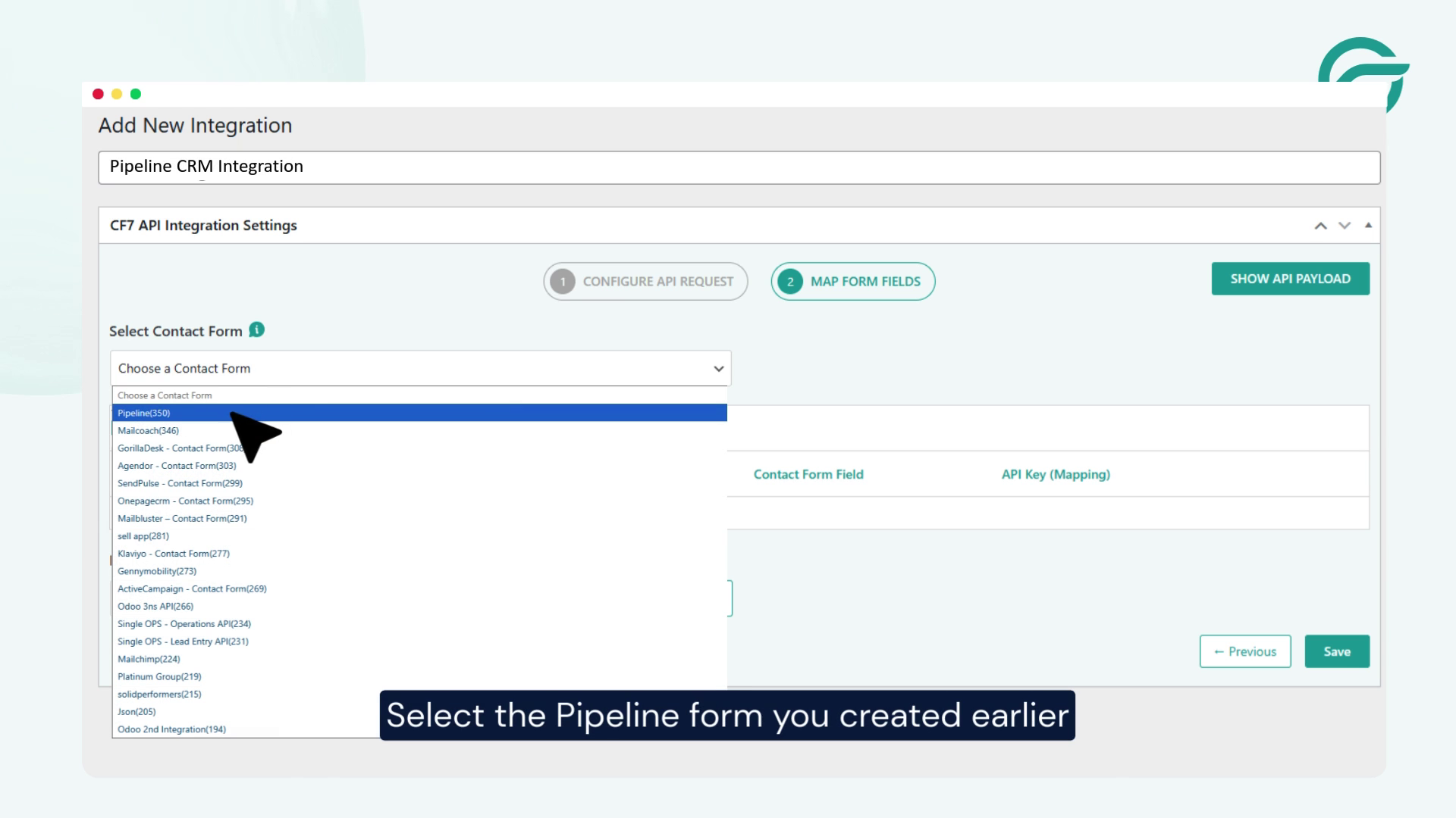Choose the Pipeline CRM Form