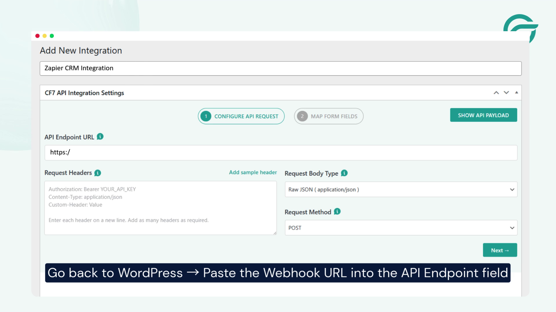 Go back to your WordPress integration settings