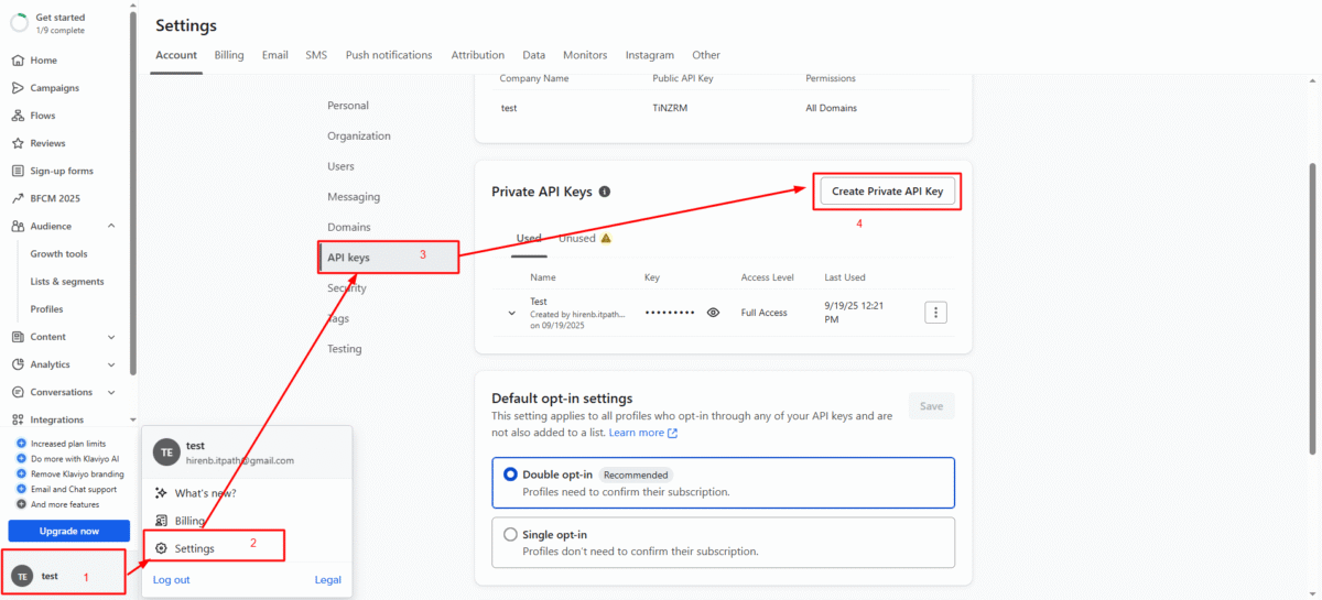 Access your Klaviyo API Keys