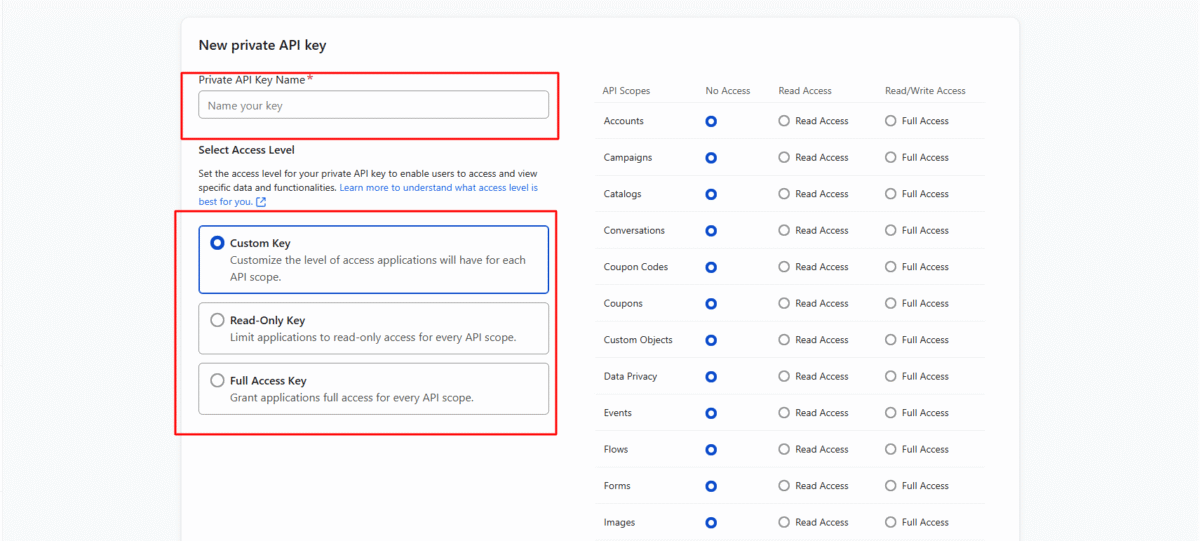 enter a new private API Key
