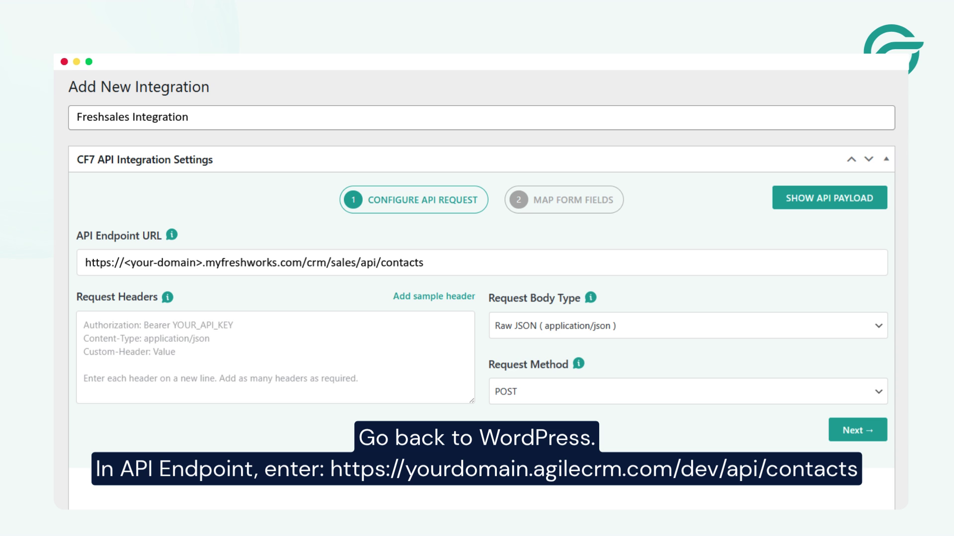 Copy the Freshsales API Endpoint URL
