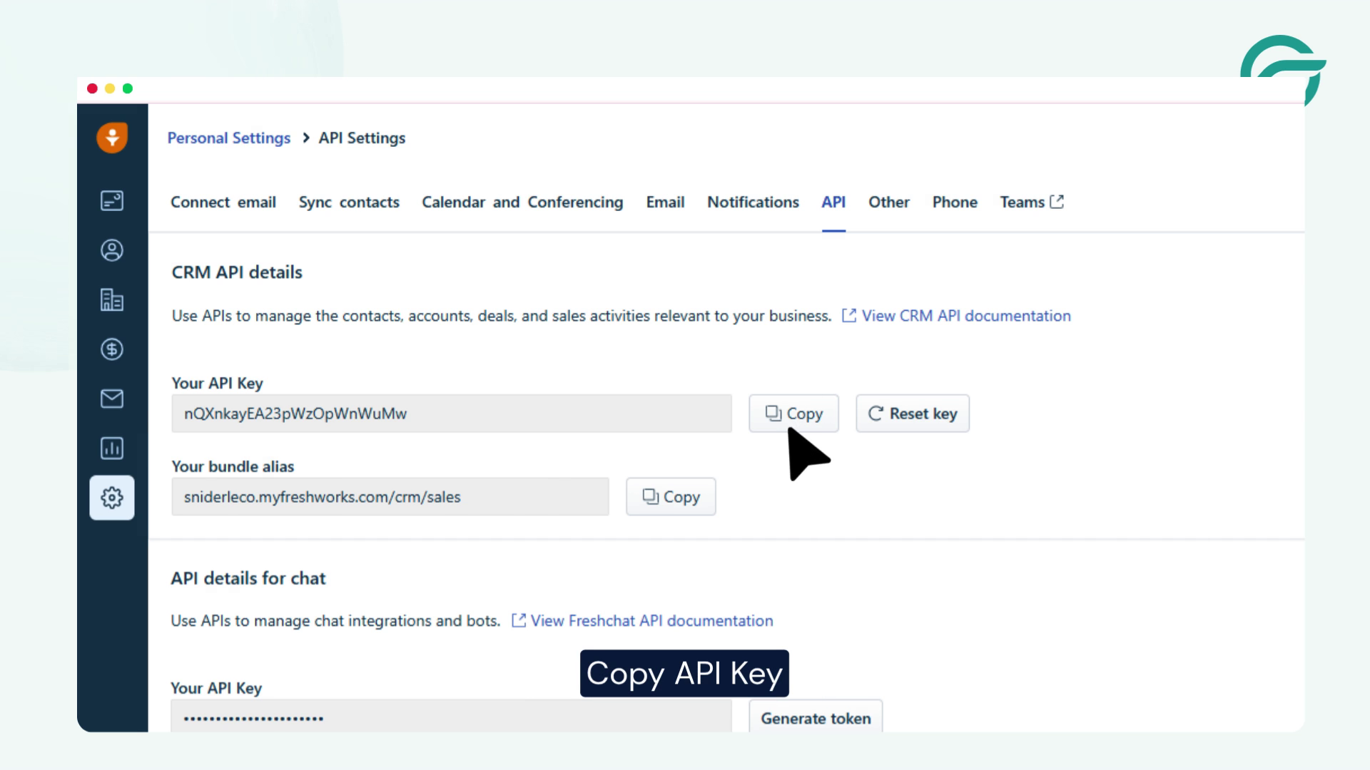 Get Your Freshsales API Key.Copy your API key.