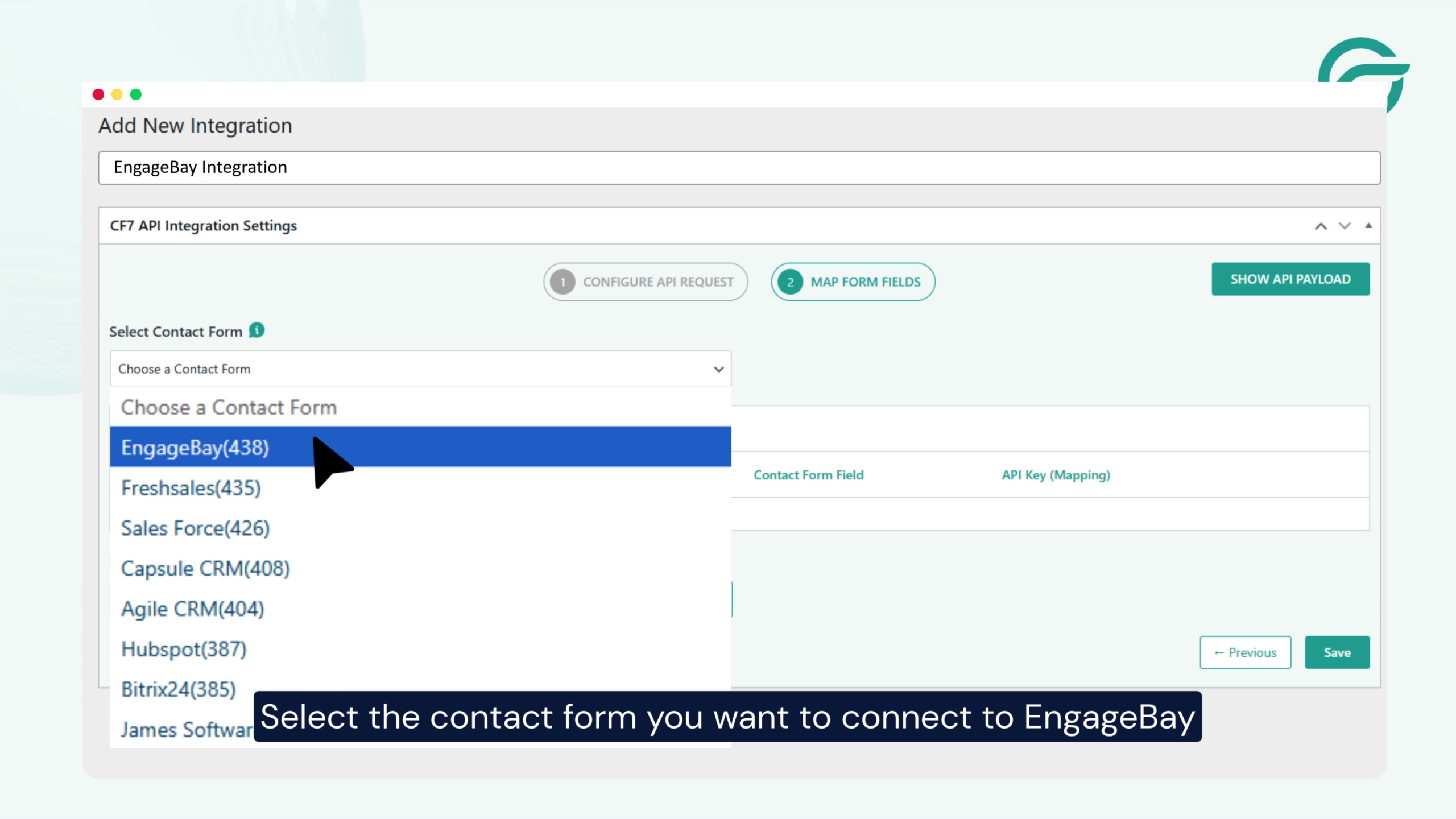 Choose EngageBay CRM as the Contact Form
