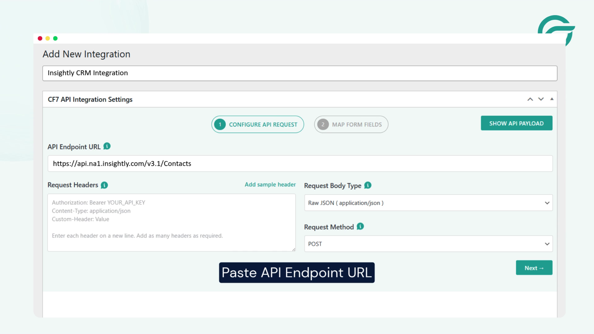 Go back to WordPress, API Endpoint URL