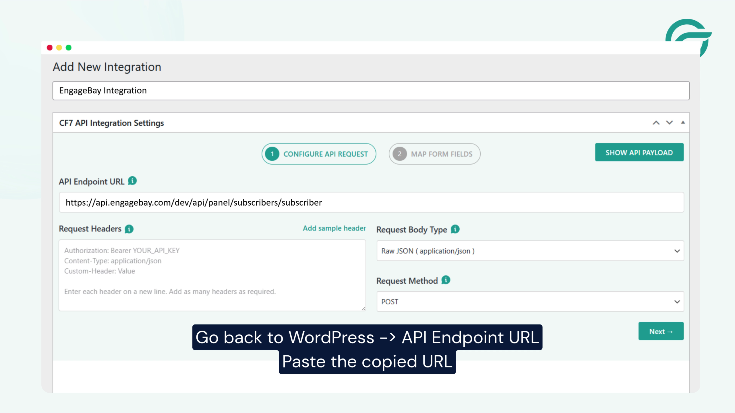 Go back to WordPress - API Endpoint URL