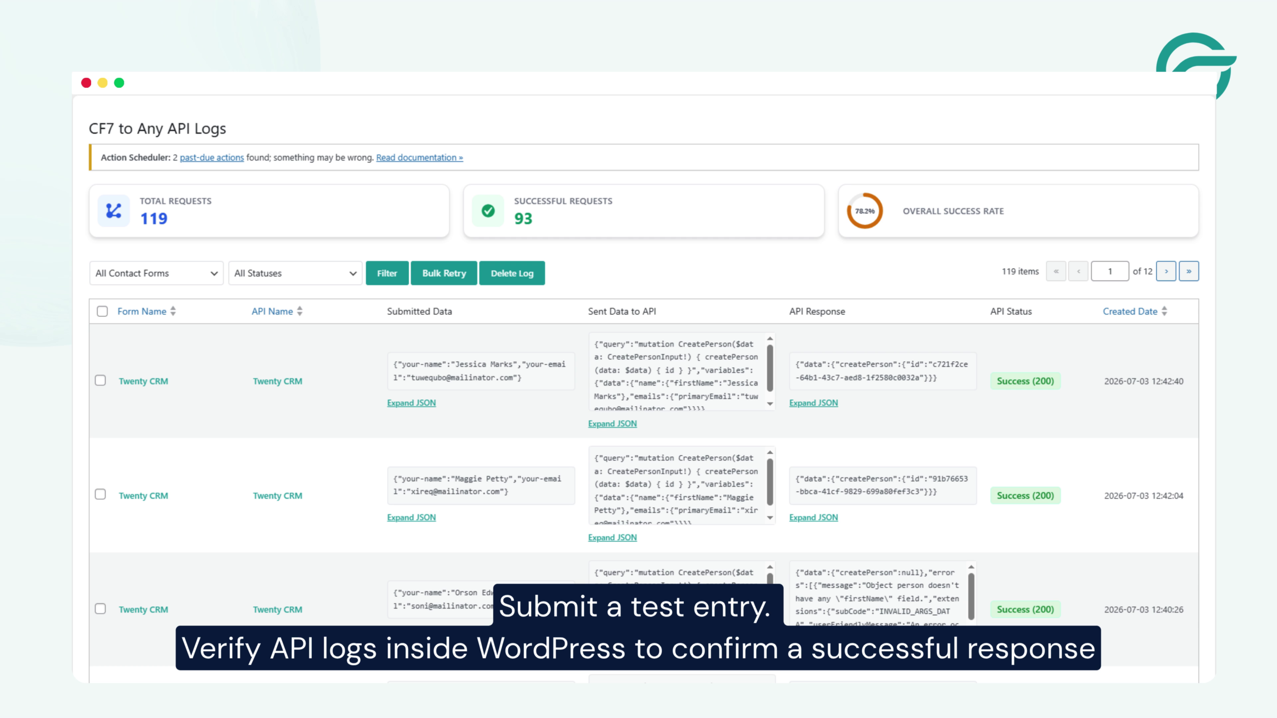 Submit a test form entry