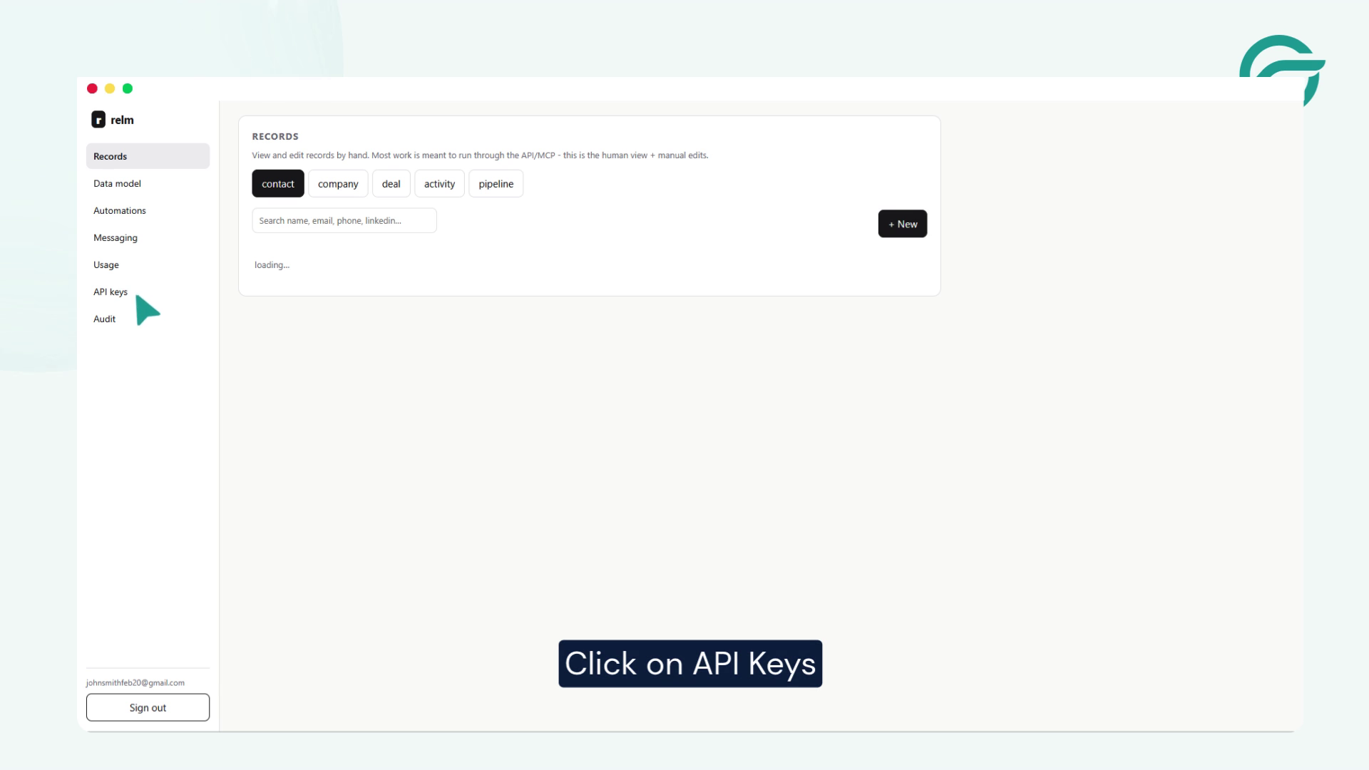 Click on API Keys