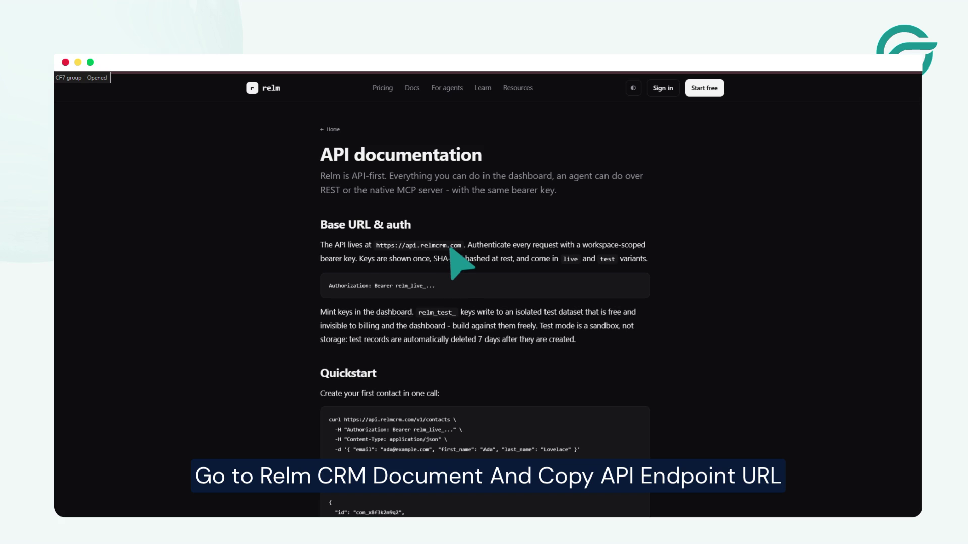 Go To Relm CRM Documnet And Copy API Endpoint URL